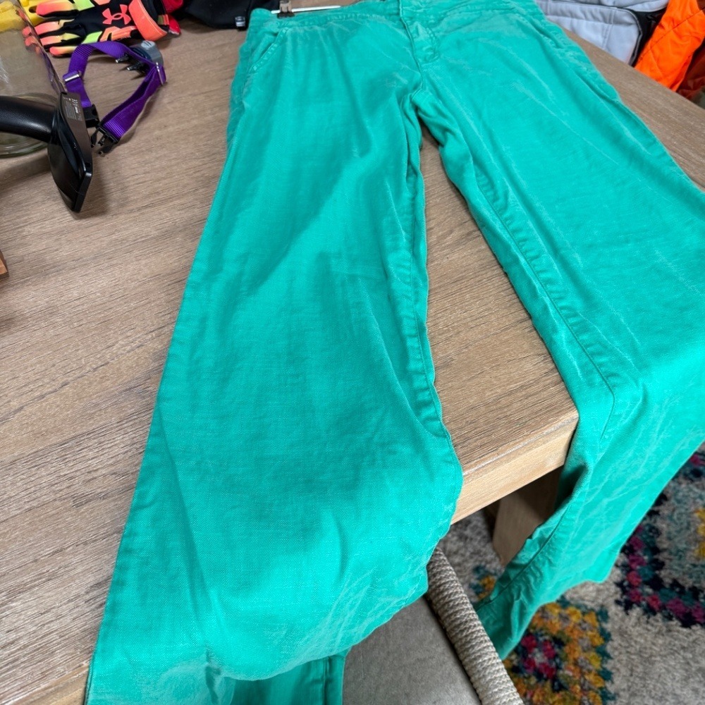 Anthropologie Level 99 Linen Trouser Pants Kelly Green Wide leg‎ Women 28 - Picture 5 of 14